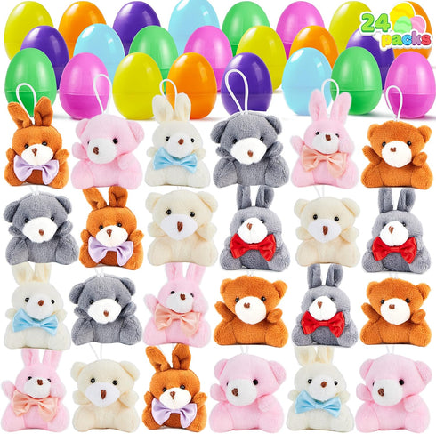 JOYIN 24 Pcs Pre-Filled Easter Egg with Plush Bunnies and Bears, Plush