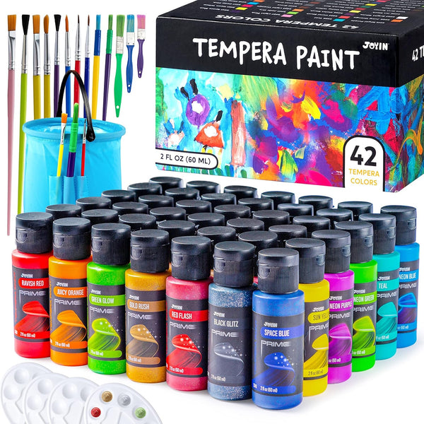 JOYIN Washable Tempera Paint Set for Kids 42PCS, Non Toxic Liquid Paint