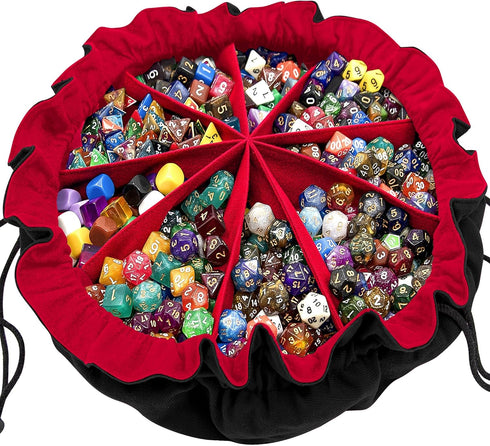 SIQUK Large Dice Bag with Pockets, Drawstring Storage Bag for DND, RPG, MTG Table Games, Holds over 300 Dice (Black &