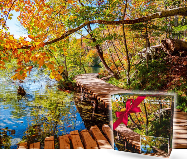 1000 Piece Puzzle for Adults - Golden Forest Trail Beside Quiet Lake