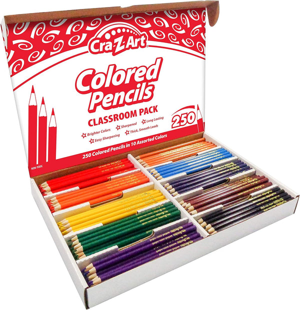 Cra-Z-Art Colored Pencils Bulk Class Pack 250ct 10 Assorted Colors, Back To