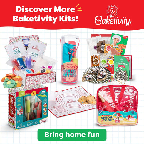 Set BAKETIVITY No-Bake Dessert Pizza Kids Baking Kit & STEAM Lesson | STEAM Focused Kids Pizza Party Baking | No-Bake