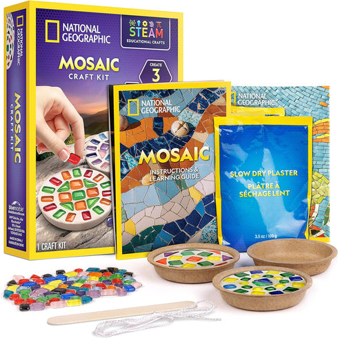 Mosaic Arts and Crafts Kit for Kids, Create 3 Glass Tile Mosaic Art Projects with Templates and Supplies