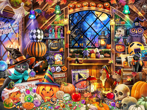 Halloween Collectibles Jigsaw Puzzle 550 Piece by Vermont Christmas Company, Large Interlocking Randomly Shaped Pieces