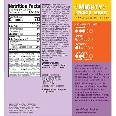 0.67 oz (Pack 48) Plum Organics Mighty Snack Bars - Pumpkin and Banana - Bars of - Organic Fruit and Vegetable Toddler