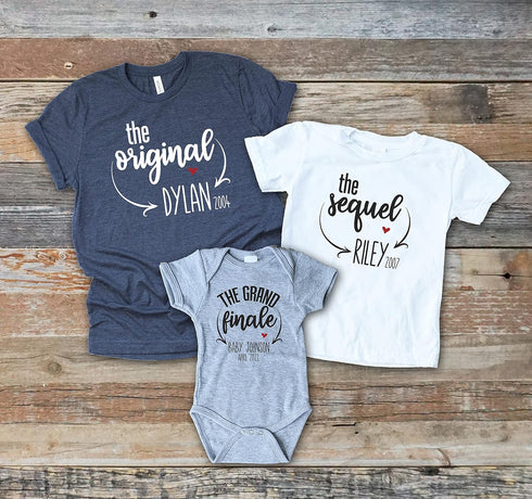 Original Sequel Finale, Third Baby Announcement, Kids Shirts Announcing Pregnancy, Oldest Middle Youngest Multiple