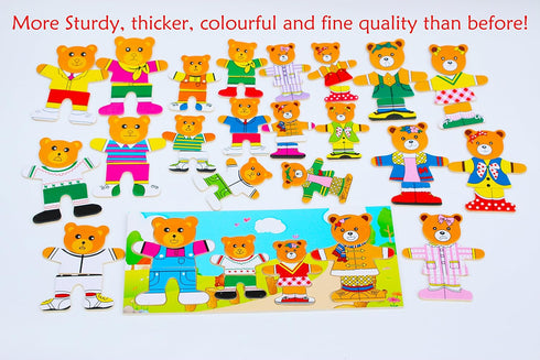 TOWO Wooden Bear Family Dress Up Puzzle Box - Sorting and Matching Jigsaw Puzzle for 3 Year Olds