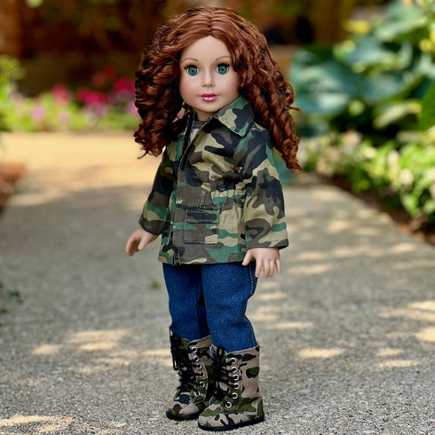Military Style 18 Inch Doll Clothes - 4 Piece Outfit with Camouflage Jacket, T-Shirt, Jeans and Boots (Dolls Not
