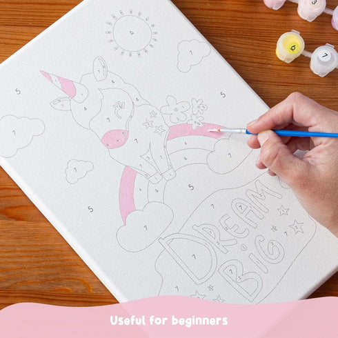 Pack 3 4-6 8-12. BONNYCO Paint by Numbers Kit for Kids Unicorns Canvas. Paint by Number, Canvas Framed Pre Drawn.