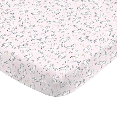 Super Soft Pink Unicorn Nursery Mini Crib Fitted Sheet