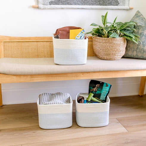 NaturalCozy 9x9x7Cotton 3-Pack 9 Inch Closet, Storage Cubes Rope Woven Baskets for Organizing | Cube Storage Bin |
