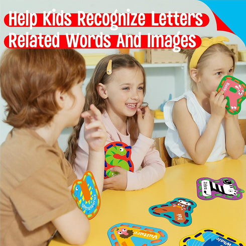 26PCS Kids Lacing Cards - Double Sided Uppercase Sewing Cards with Colorful Laces, Educational Activity Toys