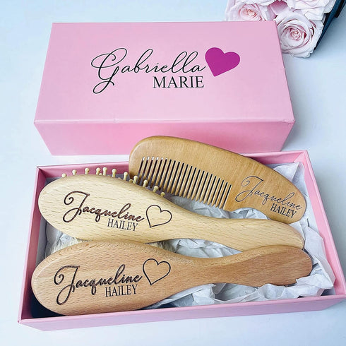 Personalized Wooden Baby Brush Set | Wooden Baby Brush and Comb Set|