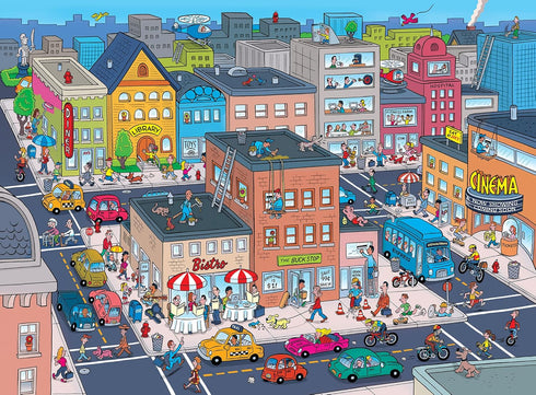 Masterpieces 100 Piece Family Jigsaw Puzzle for Kids - 101 Things to Spot in Town - 14"x19"