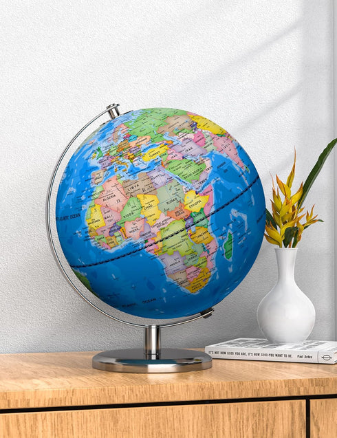 9" Illuminated World Globe with Stand - Educational Globe for Kids Learning, Colorful HD World Map Details