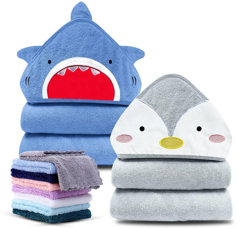 Cute Castle 2 Pack Hooded Baby Towel Rayon Made from Bamboo with 8 Washcloths
