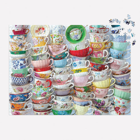 Galison Teacups Julie Seabrook Ream 1000 Piece Puzzle, Vibrant Teacups Design