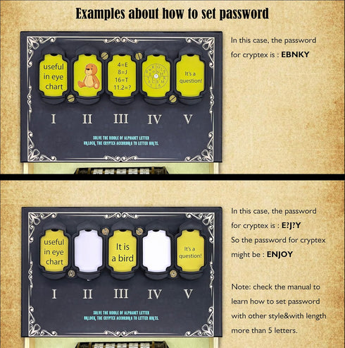 130 Da Vinci Code Mini Cryptex Lock Puzzle Box Vintage-Style Password Puzzle with Riddle Cards, Educational Brain