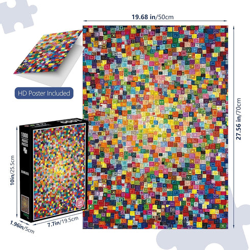 1000 27.56 19.68 Inches, Impossible Hard Jigsaw Puzzles Pieces for Adults -Challenging Colorful Cube Art, Premium Matte
