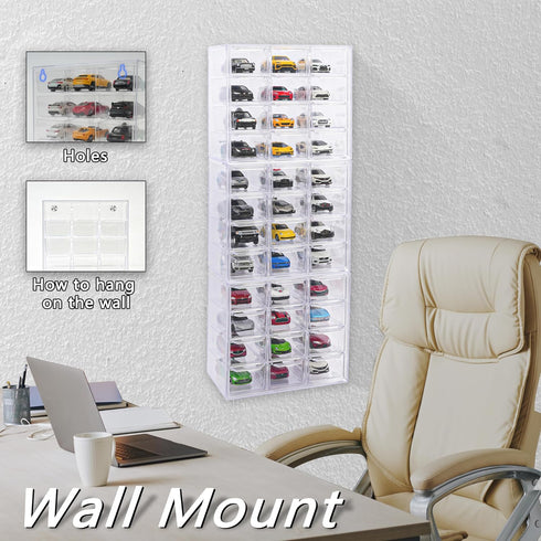 Hot Wheels & Matchbox Display Case Storage for 24 Cars, Wall Mount, 2 Pack, 1/64 Scale Toy Cars