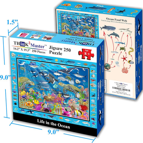 Think2Master Ocean Life 250 Pieces Jigsaw Puzzle - Fun Educational Toy for Kids, School & Families, Size: 14.2” X 19.3”