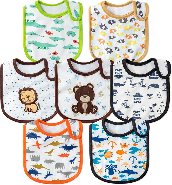 7Pcs Cotton Waterproof Baby Bibs Hook Loop Closure Newborn Bib Keepsake Baby