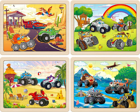 Box(12.2*9.4 24 3-5, 4-6, SYNARRY Large Wooden Monster Truck Puzzles for Kids Gift in), Piece Puzzles for Toddlers Wood