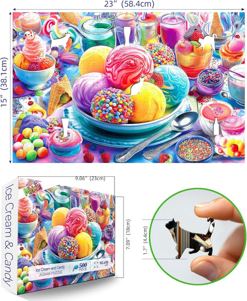 500 (23"x15") Piece Jigsaw Puzzle for Adults Colorful Ice Cream Candy Sweet Dessert with Letters on Back Cool Unique