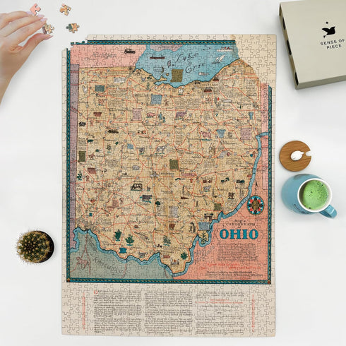 1000 Piece Puzzle for Adults: 1934 Map of Ohio, Cartograph of Ohio - The Oldest State US Puzzles