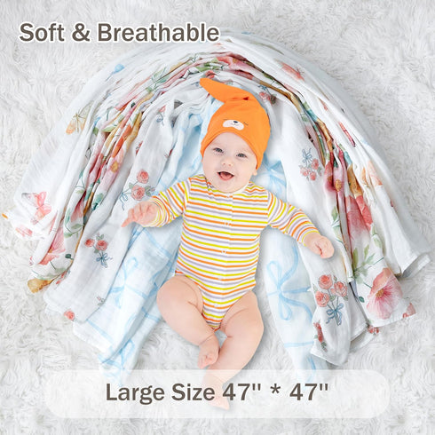 2-Pack 100% 47 47 Inches Cotton Muslin Swaddle Blankets, Large x Breathable Soft Receiving Blankets for Newborns