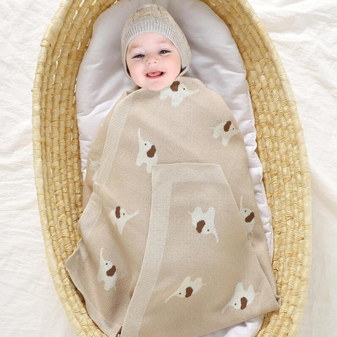 100% Cotton Baby Blanket Knit Soft Cozy Swaddle Receiving Blankets Toddler Infant blanket with Lovely Elephant for Newborn Boy Girls - Camel, 90 x 70cm by Hadetoto