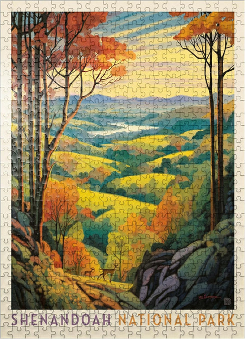MyPuzzle Shenandoah National Park: Rolling Hills - Vintage Poster Premium 500 Piece Jigsaw Puzzle for Adults