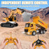 MQDMINI Set 3-12 Remote Control Excavator and Dump Truck Toy - RC Construction Vehicles Toy with Barricades, Road