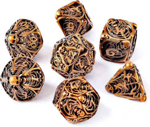 Metal Dice Set D&D: Hollow Polyhedron 7pcs Dungeons and Dragons Skull Style, Suitable for Role-Playing Games
