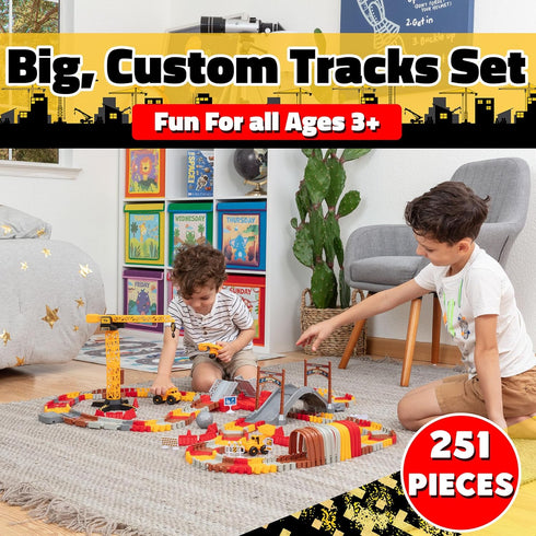 Set 2 251 3 2 USA Toyz Snap Trax Construction Race Tracks for Kids and LED Toy Cars- Pk STEM Building Toys Bendable