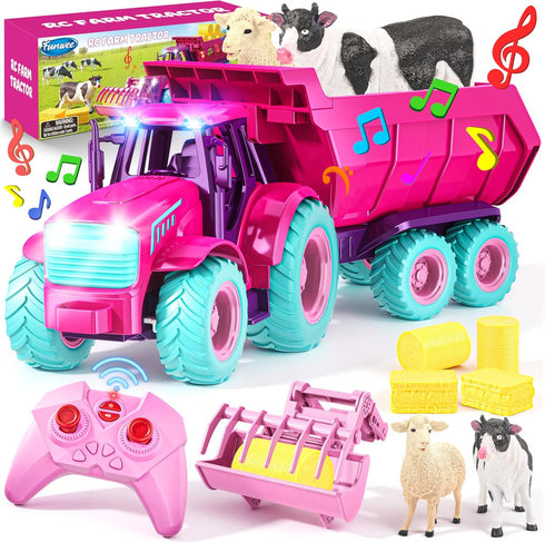 Funwee RC Tractor Toy Set with Light & Sound, Kids Farm Car