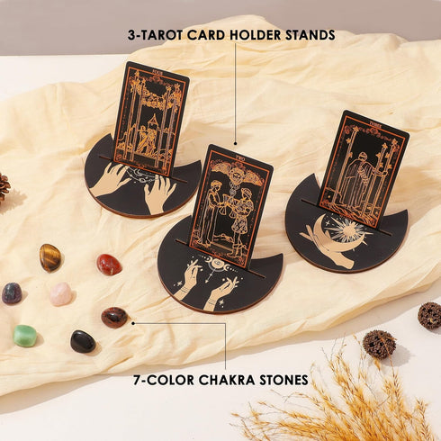 78 Set SUGEYA Tarot Cards with Guide Book, Black Tarot Deck Gift with Tarot Cloth, Chakra Stones and More, Tarot Cards