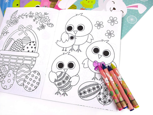 12 48 TINYMILLS Easter Coloring Books with Party Favors with Books and Crayons,Easter Prizes, Favor Bag Easter Basket