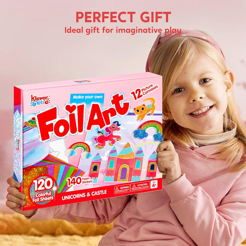 Klever Kits Foil Art Kit for Kids - Mess Free Coloring, Foil Foam Stickers, Creative Travel Toys, Birthday Gifts