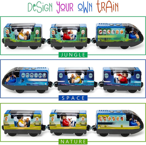 Battery Operated Action Locomotive Toy Train Set for Wooden Tracks, Compatible with Thomas & Brio for Toddlers 3-5+