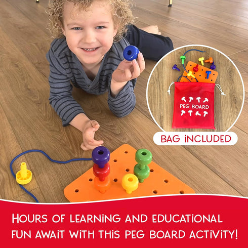 36 Foam Peg Board Toy - Pegs, Foam Board, Lacing String, Storage Bag - Occupational Therapy Toys - Fine Motor Skills