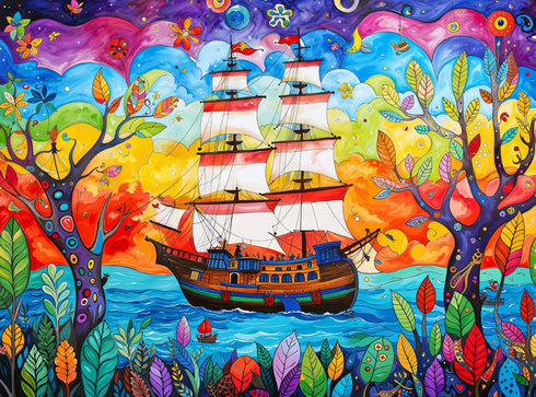 Caribbean Treasure Hunt - 1000 Piece Jigsaw Puzzle for Adults, Vibrant Pirate Ship Adventure by Cross & Glory