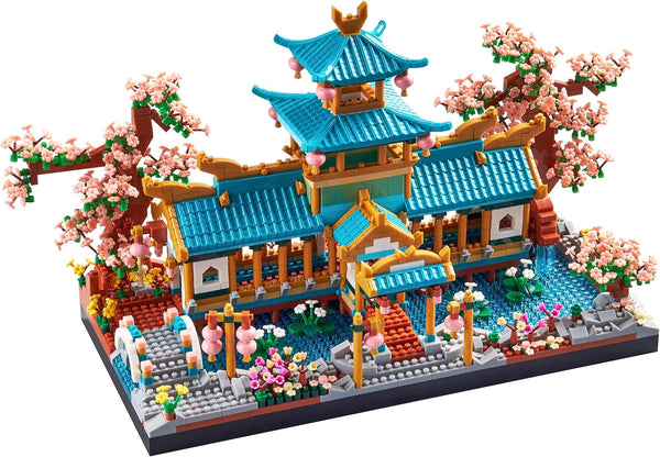 JXRLMB Chinese Classical Suzhou Gardens Micro Building Blocks Sets with Sakura Cherry