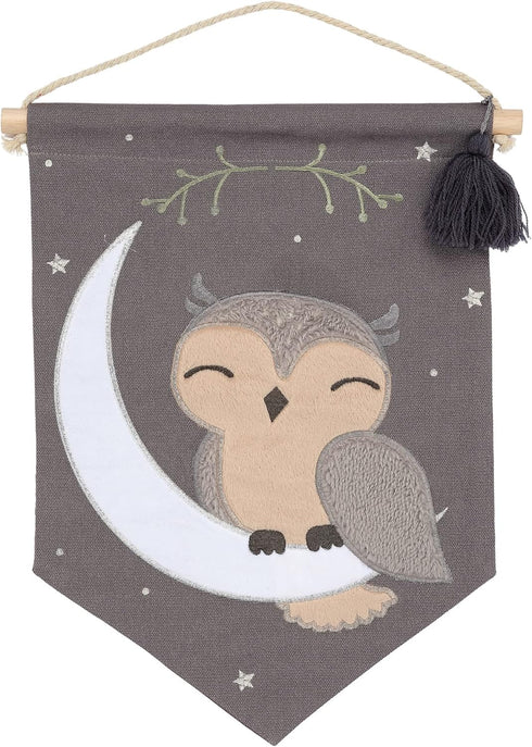 Lambs & Ivy Owl Canvas Banner Nursery Wall Art/Wall Hanging - Gray