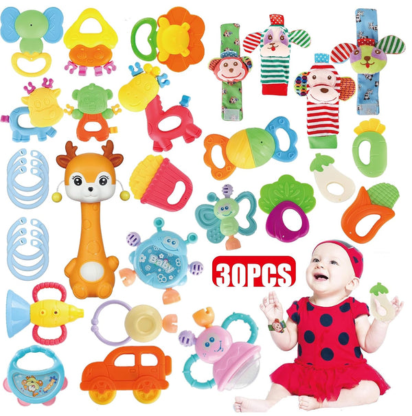 30 Pcs High Contrast Baby Toy Gift Set for Infants - Rattles, Teething Toys & Wrist Socks
