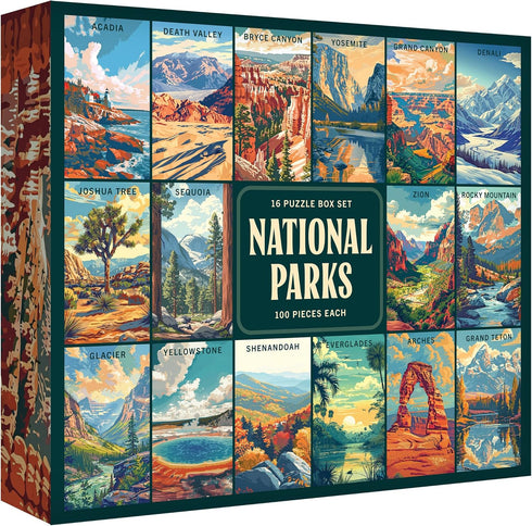 RoseArt - National Parks Jigsaw Puzzle Box Set - 16 Mini Puzzles,