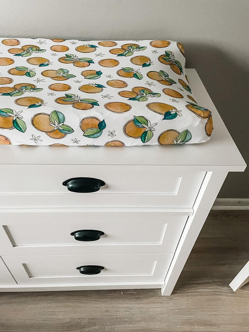 Orange Blossom Fitted Changing Pad Cover, Made from Viscose from Bamboo and Spandex Material, Fits Standard Changing