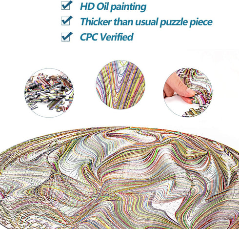 Bgraamiens Puzzle - Flowing Rainbow Lines - 1000 Pieces Round Color Challenge Jigsaw Puzzles for All