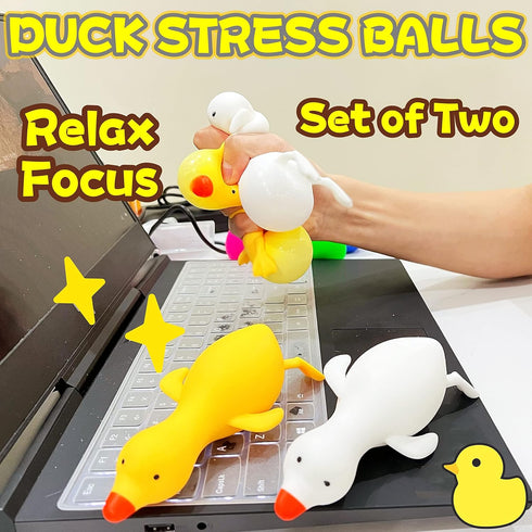Kawaite (Set 2) Stretchy Stress Relief Balls of Duck Squeeze Ball Squishy Fidget Toys for Kids and Adults | Anxiety