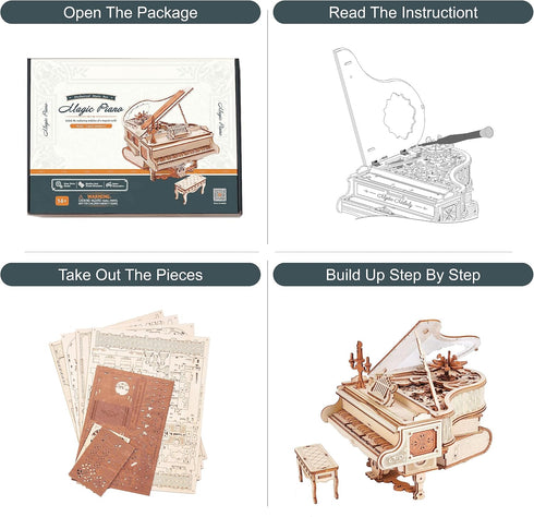 AMK81 3D 3D ROBOTIME Magic Piano Puzzles for Adults-Mechanical Puzzles Musical Instrument-Wooden Music Box Puzzle Kit